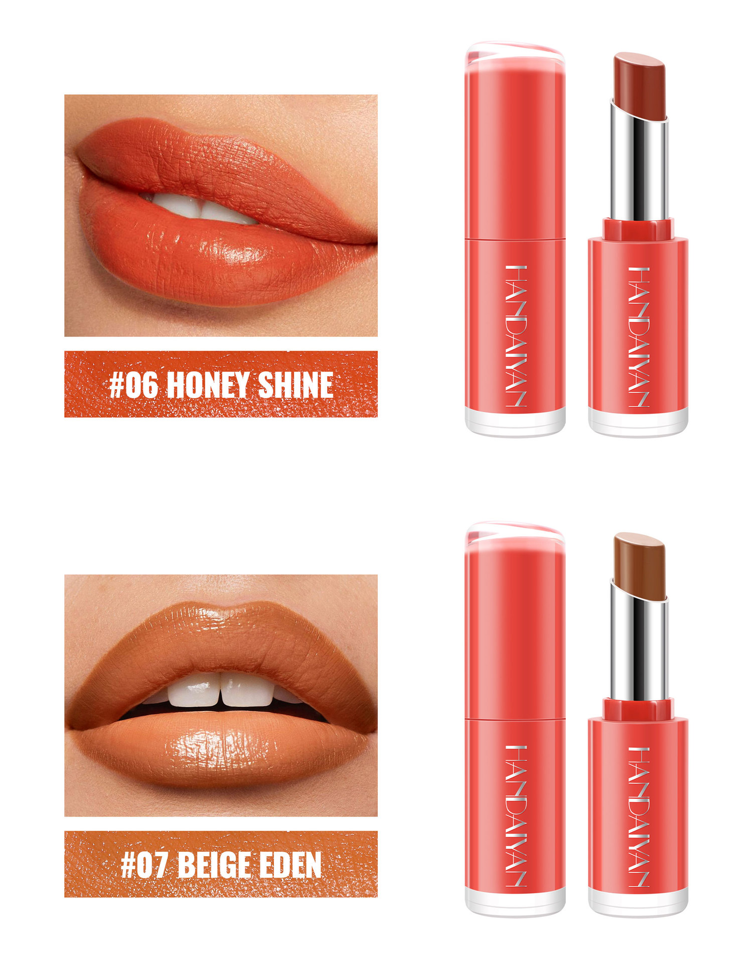 Cross-border waterproof and moisturizing Lipstick HANDAIYAN velvet lipstick enhances complexion. 8-color natural moisturizing lipstick in stock undefined