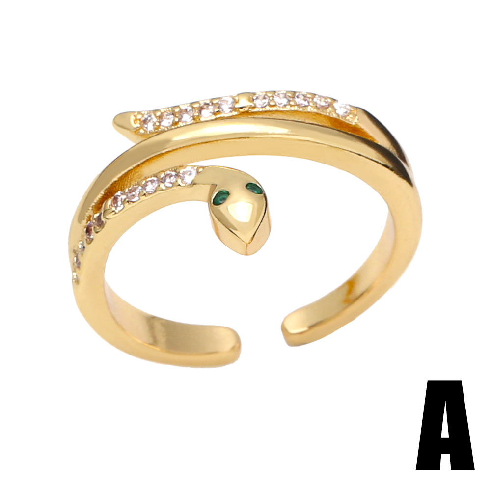 Fashion simple opening adjustable snake-shaped zircon copper ring