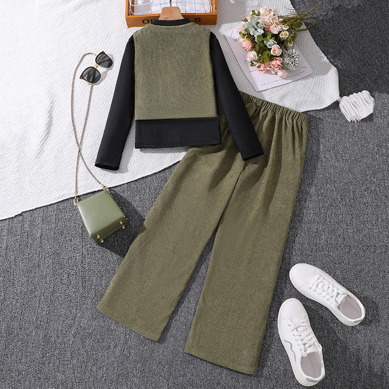 Gestricktes Weste- Und Cardigan-set Mit Hose Für Mädchen Im Herbst_voghion.com