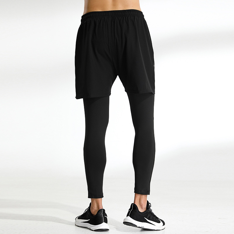 Las nuevas medias de los hombres falsifican dos piezas fitness deportes entrenamiento en funcionamiento Amazon casual stretch pantalones de secado rápido hombres