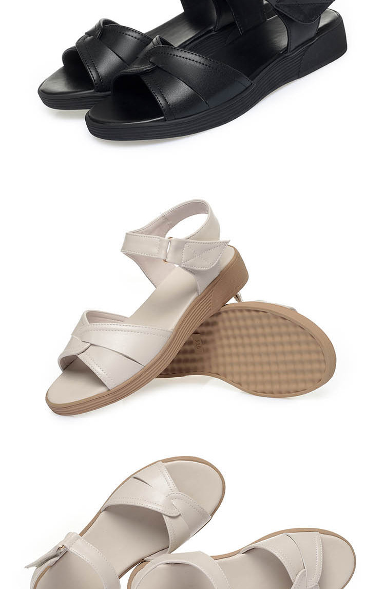 Dép sandal nữ quai chữ V đế bằng chống trượt, đế mềm, size lớn cho mẹ trung niên và cao tuổi đi bên ngoài — Màu be chi tiết 15