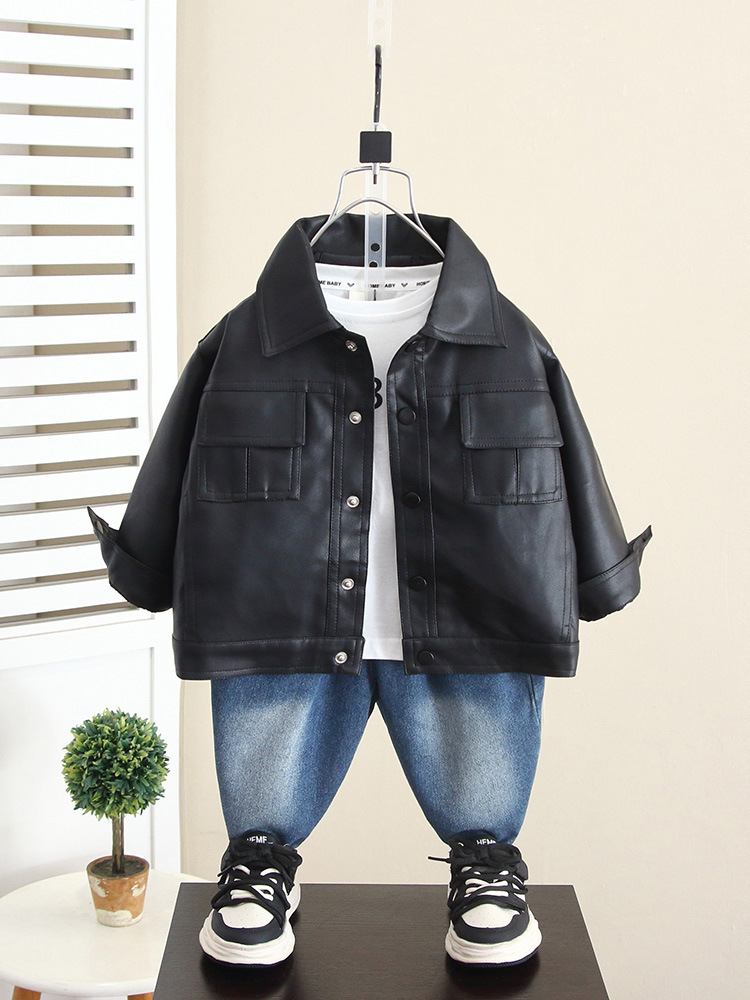 5890 Chaqueta de cuero de otoño para niños Chaqueta de cuero casual de primavera y otoño para niños 2024 nueva moda de otoño para bebés