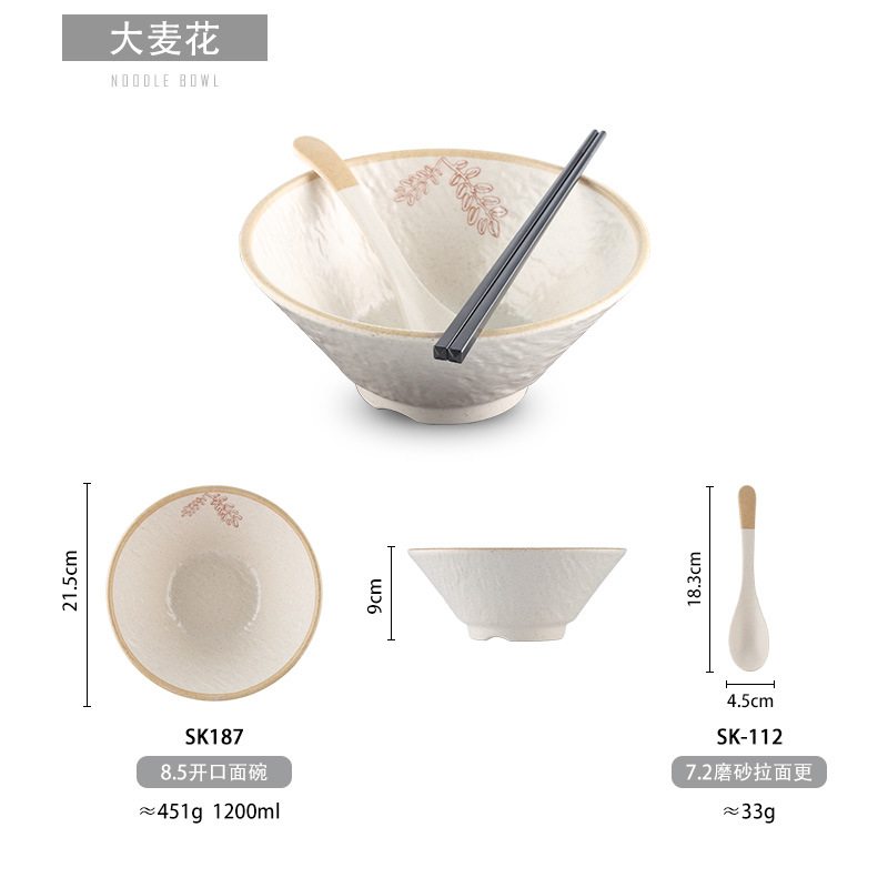 Tazón de ramen japonés comercial picante caliente Tazón grande tazón de fideos instantáneos de plástico sopa en polvo tazón de porcelana de imitación tazón de melamina palillos traje vajilla