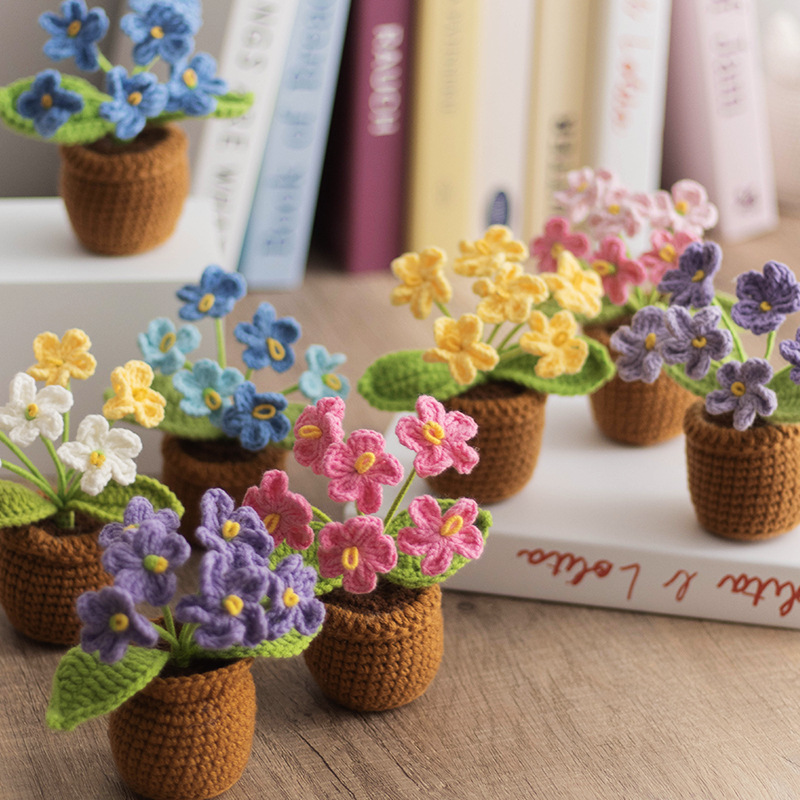 Nuevo automóvil transfronterizo DIY tejido a mano mini mini maceta flor lana crochet adornos de oficina Día del Maestro image 3
