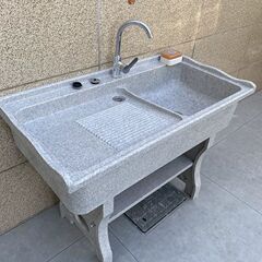 屋外ベランダ家庭用洗濯板付き洗濯台盆大理石一体式洗濯槽灰石英石洗濯池
