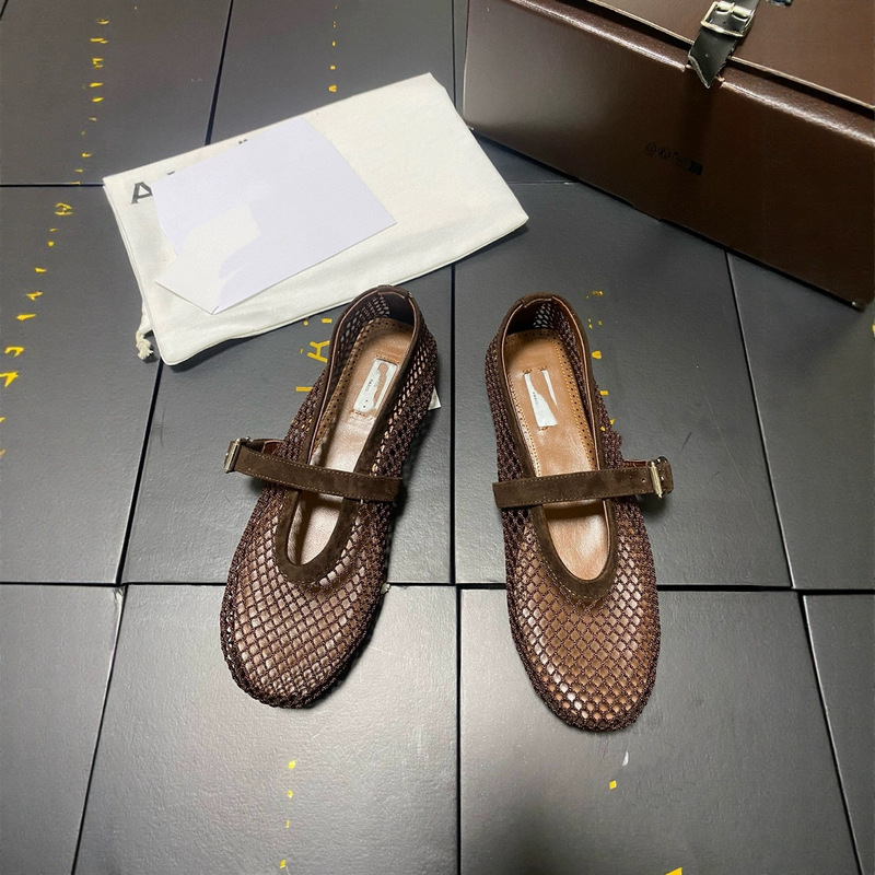 牛革バージョン～女性用本革バレエシューズ、浅口フラットシルバーシューズ、ニッチ中空網タイツシューズ、ワンラインサンダル|undefined