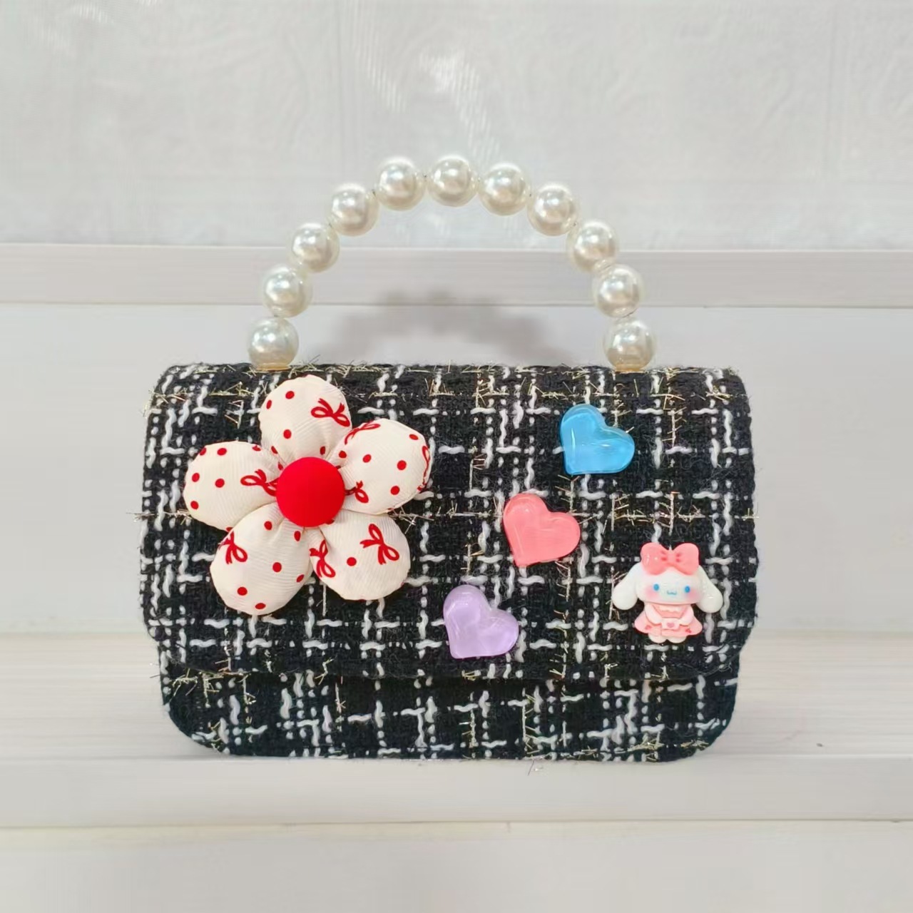 Melody bolso de perlas, bolso de princesa, bolso de hombro, bolso de cambio, accesorios, bolso cuadrado, cadena, bolso de Año Nuevo para chicas