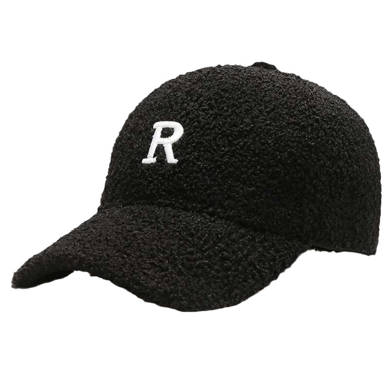 Čistá červená jehněčí srst písmeno R dámská podzimní a zimní móda ležérní malá teplá čepice s kachním jazykem_voghion.com