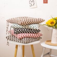 外貿棋盤格燈芯絨坐墊秋冬綁帶款餐椅屁墊家用座墊批發加厚保暖