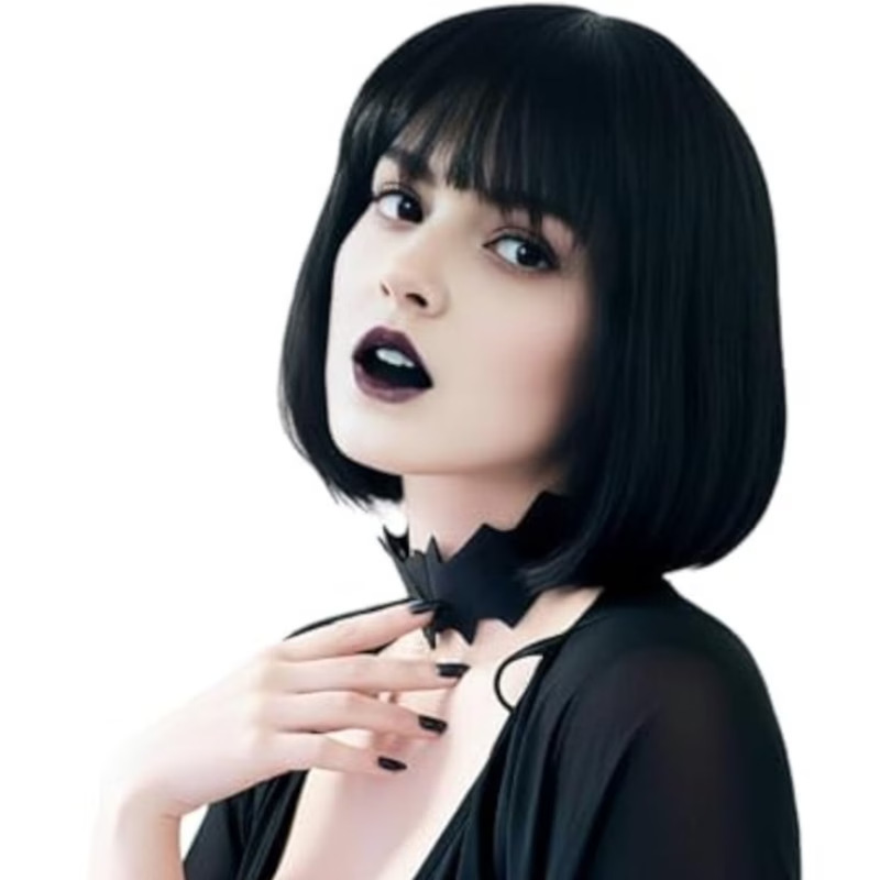 Cross-border short wig with bangs, elegant bob style, breathable mesh, straight hair, full head cover, factory stock