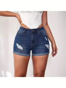 X 49854 High Waist Ripped Washed Denim Shorts �����ƶ���ѝ