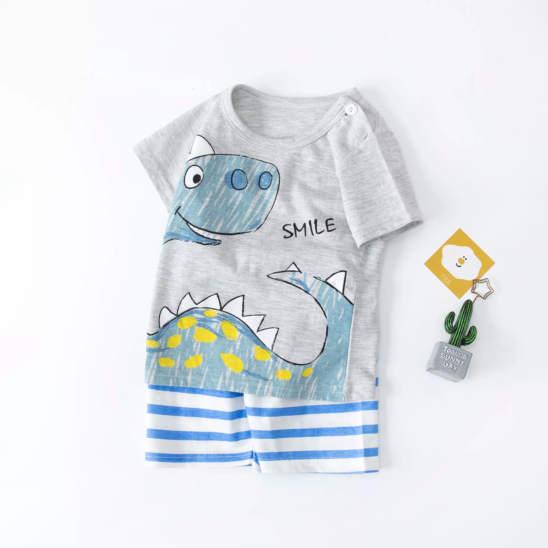 Children's Cotton Short-Sleeve Pajama Set, T-Shirt & Shorts, Cute Prints, Sizes 73–130 cm