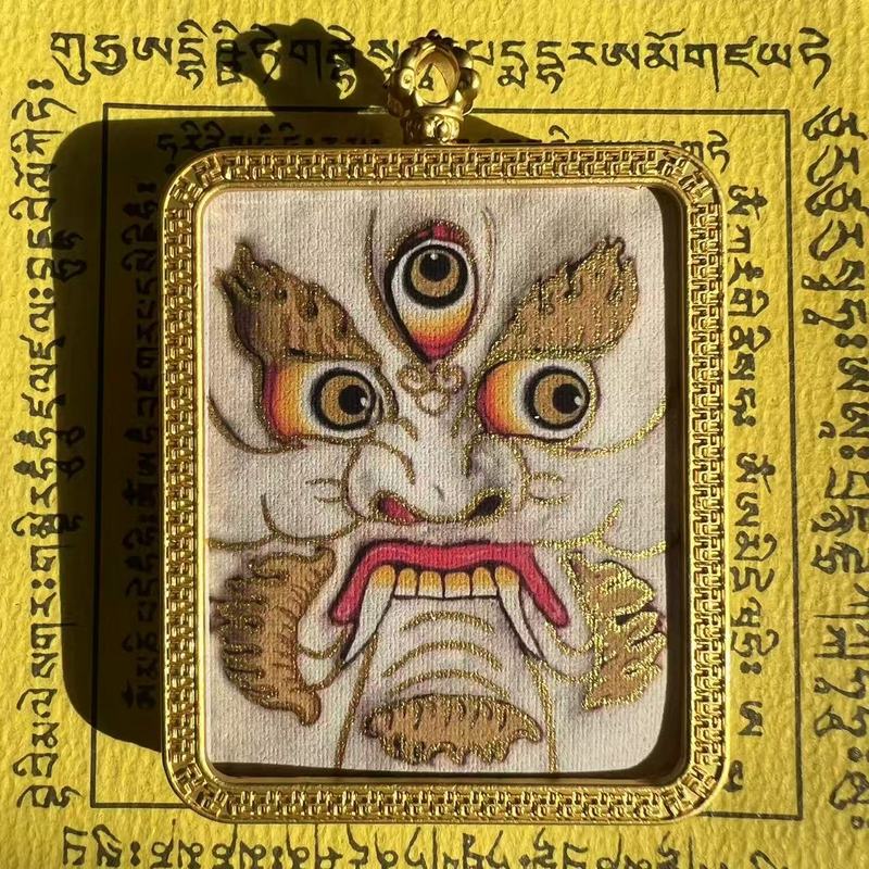 タンカ チベット手描き金塗装粗鉱石絵画コア国民トレンドペンダント九尾キツネ ザキラム ビッグブラックデーツ|undefined