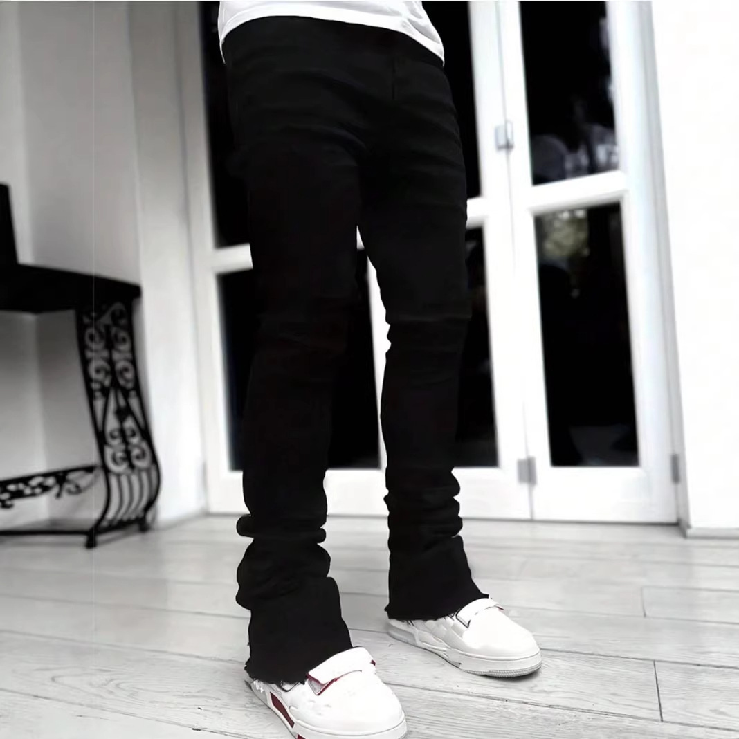 Men's Clothing Comfort Slim Fit Jeans Fleece Lined Thickened High Street Style Slightly Flared Long Pants_mkmklike.com