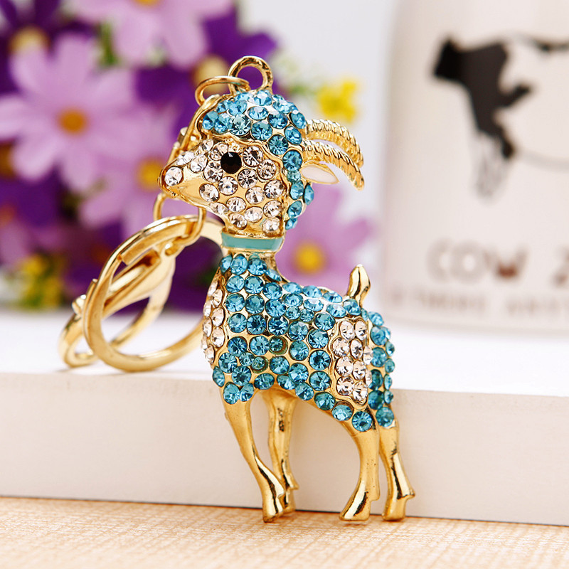 Diamond-encrusted Zodiac Little Goat Car Keychain Men's and Women's Bag Pendant Metal Key Chain Business Gift Wholesale