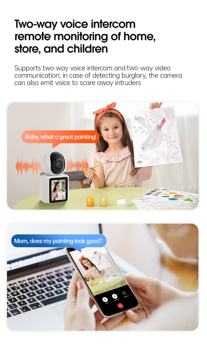 Video Surveillance Camera One-Click Call Two-Way Communication Home Elderly Child Care Monitor_voghion.com