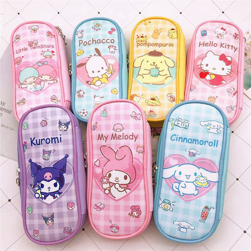 Creative double zipper PU large-capacity pencil bag cartoon Kuromi big-eared dog PC dog stationery pencil bag for primary and secondary school students