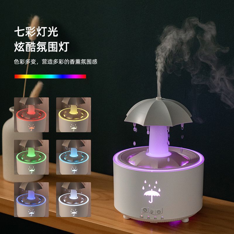 跨境新款V88旋转雨滴雨伞加湿器遥控七彩香薰机家用智能精油扩香|undefined