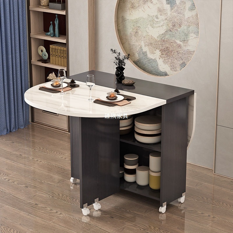 Mesa de comedor redonda simple y plegable tipo pequeño hogar con ruedas móviles simple y rectangular mesa de comedor multifuncional