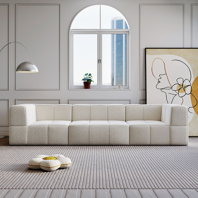 Sofá de compresión al vacío de marshmallow, viento de crema, peluche, diseñador minimalista, sofá de tela recta, pequeño hogar