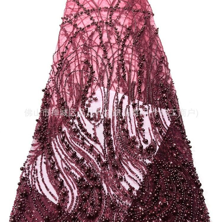 Curva de vórtice de flujo pesado clavos tela de malla tamaño perla sequinilla banquete anfitrión tela de vestido