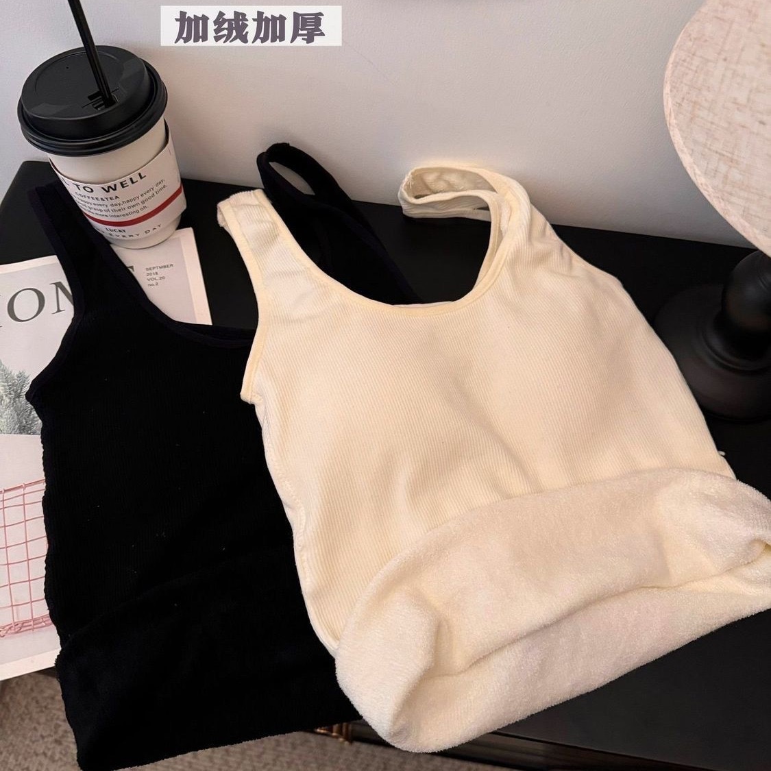 Añadir terciopelo en otoño e invierno engrosar anillos de pelo para mantener el calor tirantes chalecos mujeres con almohadillas para el pecho para protegerse del frío ropa interior delgada para calentar la parte inferior de la blusa