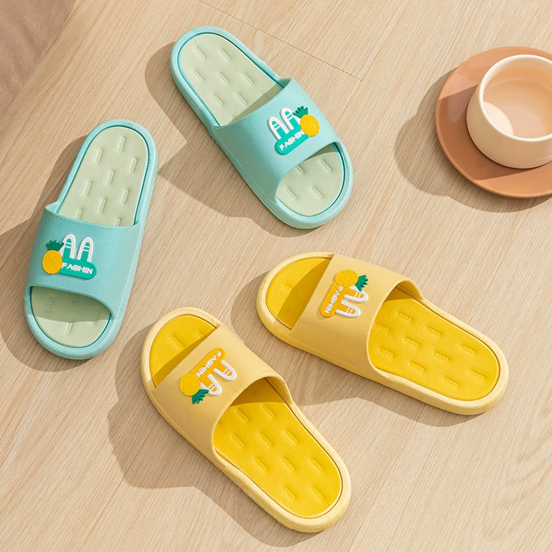 Женские летние нескользящие тапочки с надписью «Ананас», спортивные корейские модные домашние сандалии для пар, тапочки для купания в ванной комнате