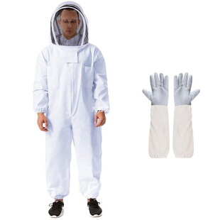 Beekeeping Suit suit White Thickened Space Anti-Bee Suit Sheepskin Gloves Jacket Set Split Hone-Piece Bee Suit Bee