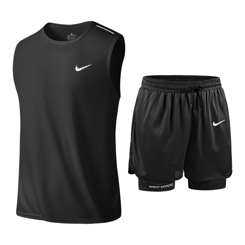 Cross-border 2025 Fitness Sports suit Ice Silk Quick-drying Clothes Running Basketball Training Clothes Summer Sports Sleeveless T-shirt Cross-border 2025 Fitness Sports suit Ice Silk Quick-drying Clothes Running Basketball Training Clothes Summer Sports Sleeveless T-shirt