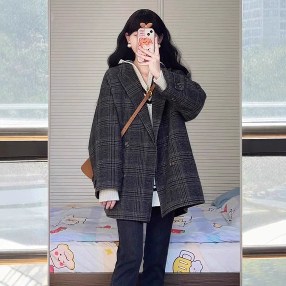 Ранняя весна маленький парень ароматный стиль шерстяной шерстяной клетчатый пиджак женский весна осень 2025 новый топ высокого уровня Hепберн стиль