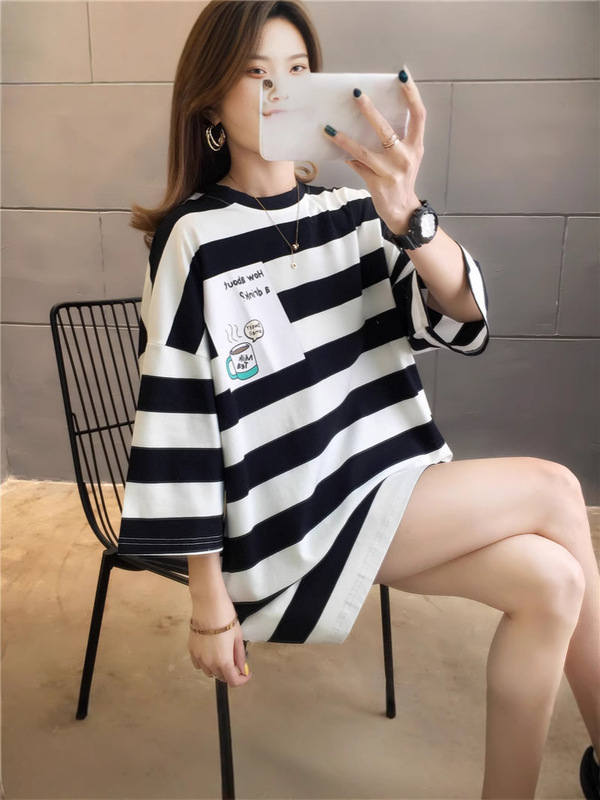韓国風ルーズミドル丈レディーストップス、新しいトレンドイン、プラスサイズレディースファットMM半袖Tシャツ、超人気|undefined