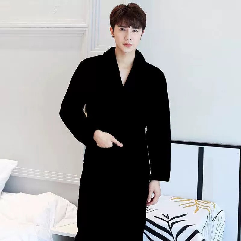 Nightgown Men's Flannel Nightgown fleece-lined Thickened Autumn and Winter Coral Fleece Bathrobe Men's Mid-length Nightgown Home Clothes Men's Nightgown Men's Flannel Nightgown fleece-lined Thickened Autumn and Winter Coral Fleece Bathrobe Men's Mid-length Nightgown Home Clothes Men's