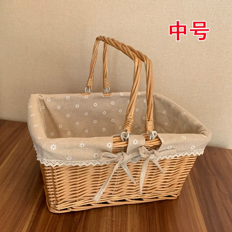 Корзина из ротанга для хранения цветов, корзина для покупок, корзина из ротанга, объёмная корзина зеленая для пикника