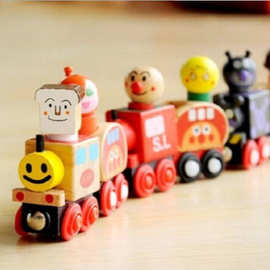 供应木制小火车磁性面包车木偶拖拉玩具