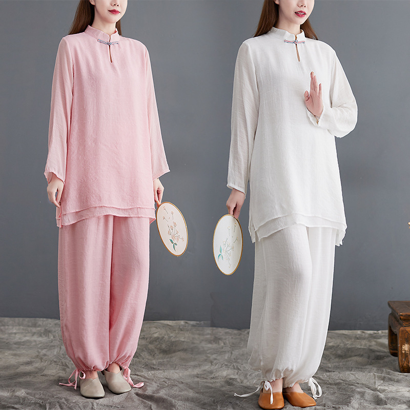 Ju Shifu women's Buddhist clothes Zen women's clothing Chinese style cotton linen zen clothes yoga clothes suit Taiji morning practice clothes