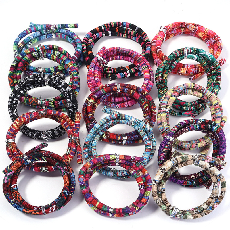 Ethnic Style Core-Spun Rope, Retro Round Core-Spun Outer Seam, Car Cloth Rope, Car Thread Decoration, Pu Rope, Bundled Rope, Colorful Fabric Hand Ornaments