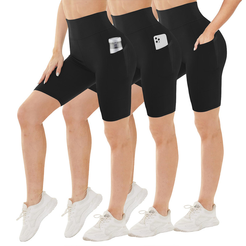 Cross-border Five-point Yoga Shorts with Pocket Women's Tight Outer Wear European and American High-elastic Sports Running Five-point Yoga Pants