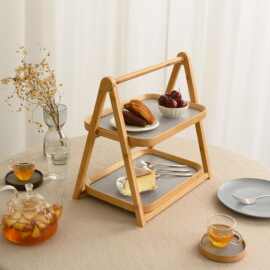 实木双层桌面置物架创意点心糕点展示架家用水杯化妆品收纳架厂家