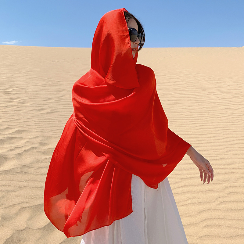 大红色拍照包头围巾沙漠防晒披肩海边旅游沙滩青海茶卡盐湖纱巾女