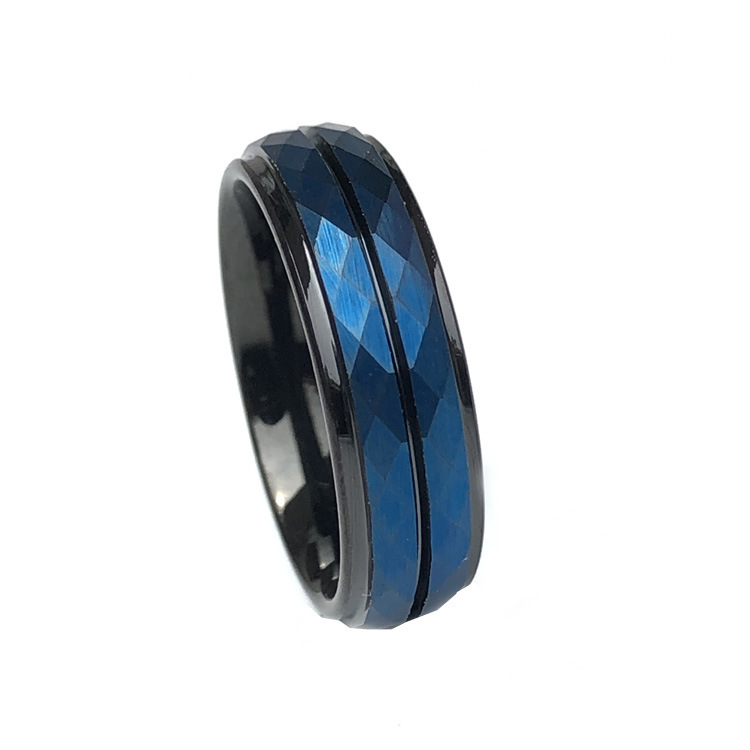 Anillo azul y negro europeo y americano suministro de acero de tungsteno material pesado anillo de flor de lote de dos colores Blue Room anillo de fundición azul eléctrico personalizado