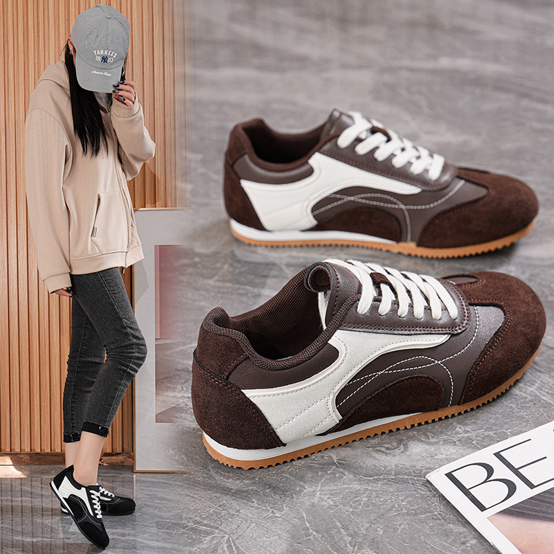 Brown Agan Training Shoes for Women 2026 Spring/Summer New Flat Versatile Casual Shoes Height-Increasing Sneakers Cy6633