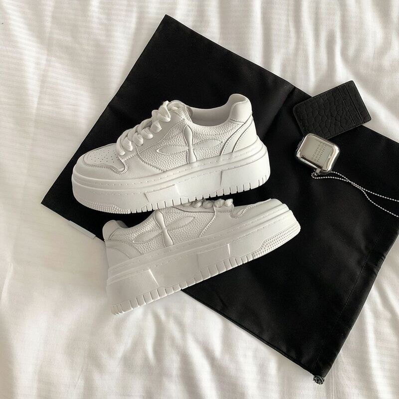 Cowhide Version ~ Grape Ma Same Style Genuine Leather Thick-Soled Height-Increasing Platform Casual Sneakers for Women, Ins-Style Soft-Soled White Shoes