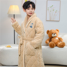 儿童睡袍睡衣秋冬季男童小男孩珊瑚绒三层夹棉加厚款加绒超厚浴袍