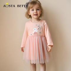 ヨーロッパとアメリカンスタイルの女の子のドレス秋の新しいスタイルのウサギの刺繍長袖メッシュ子供プリンセスドレスクロスボーダーサプライ