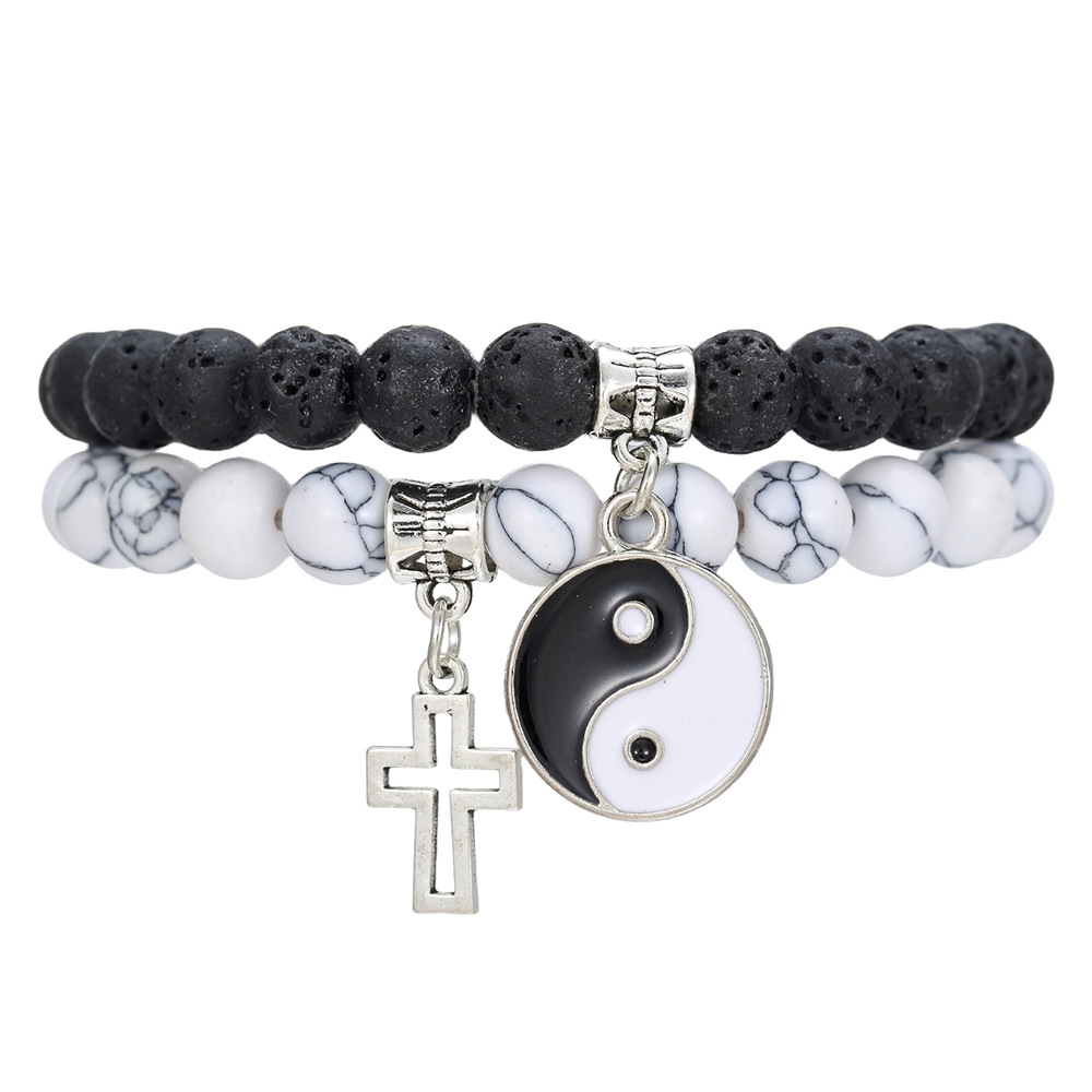 Elastic Couple Bracelet With Volcanic Stone And Astronaut Charm_voghion.com