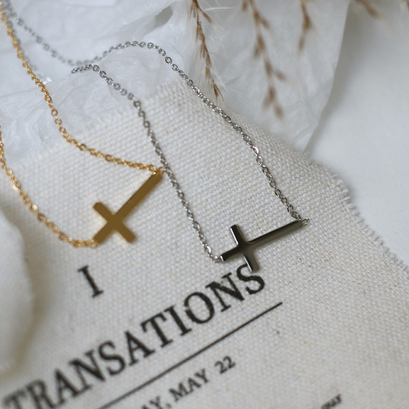 Simple Style Cross Titanium Steel Gold Plated Necklace