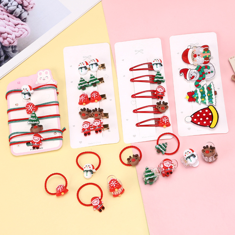 新款大号亚克力圣诞节发卡可爱头饰卡通铃铛麋鹿雪花圣诞树发夹套