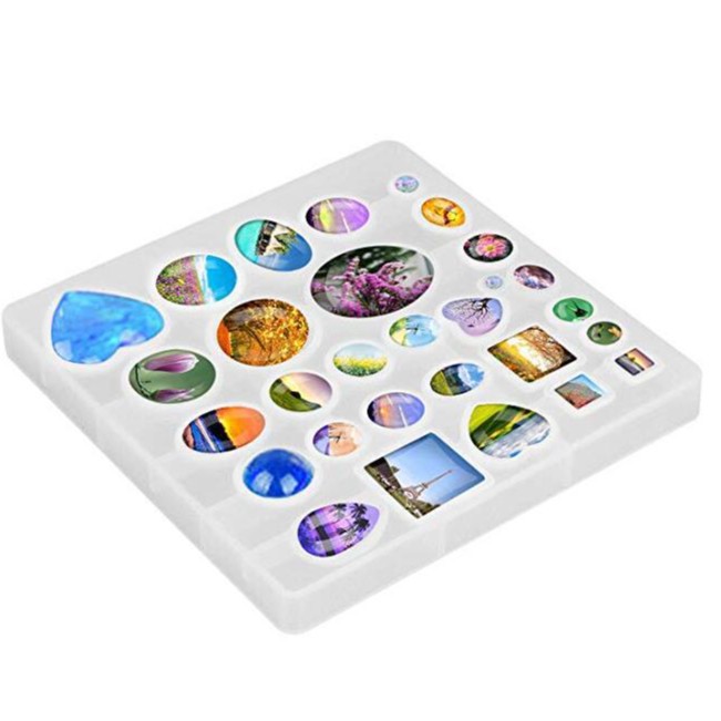 31 piezas tiempo gema epoxi molde combinación conjunto redondo cuadrado oval aleación soporte inferior