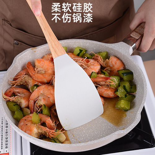 Wooden handle silicone kitchenware set Nordic style household cooking silicone spatula non-stick cooking spoon kitchen supplies