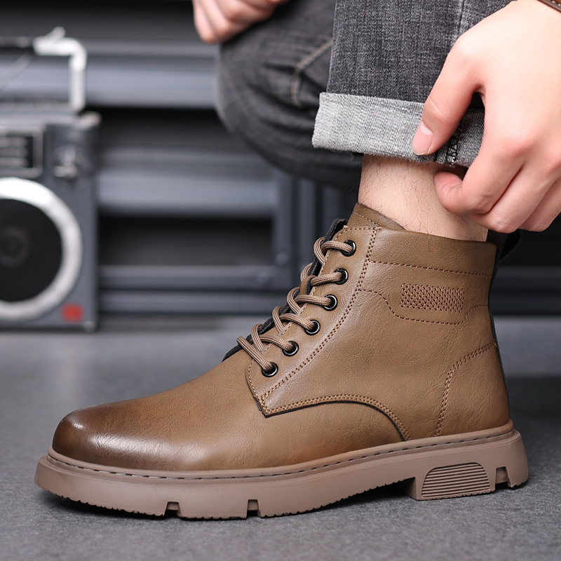 Giày bốt Martin nam cổ cao lót lông giữ ấm, da bò, đế cao 3–5 cm — PZ2665 lót nhung màu nâu, PZ2665 lót nhung màu đen